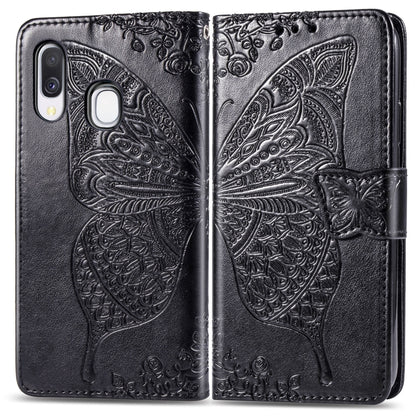 Butterfly Love Flowers Embossing Horizontal Flip Leather Case for Galaxy A40, with Holder & Card Slots & Wallet & Lanyard, For Galaxy A40