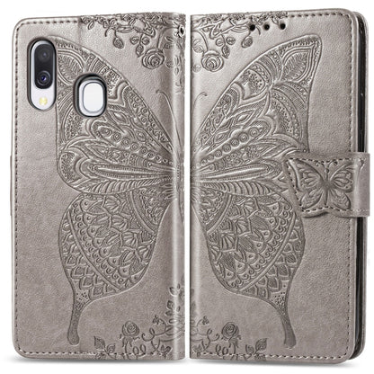 Butterfly Love Flowers Embossing Horizontal Flip Leather Case for Galaxy A40, with Holder & Card Slots & Wallet & Lanyard, For Galaxy A40