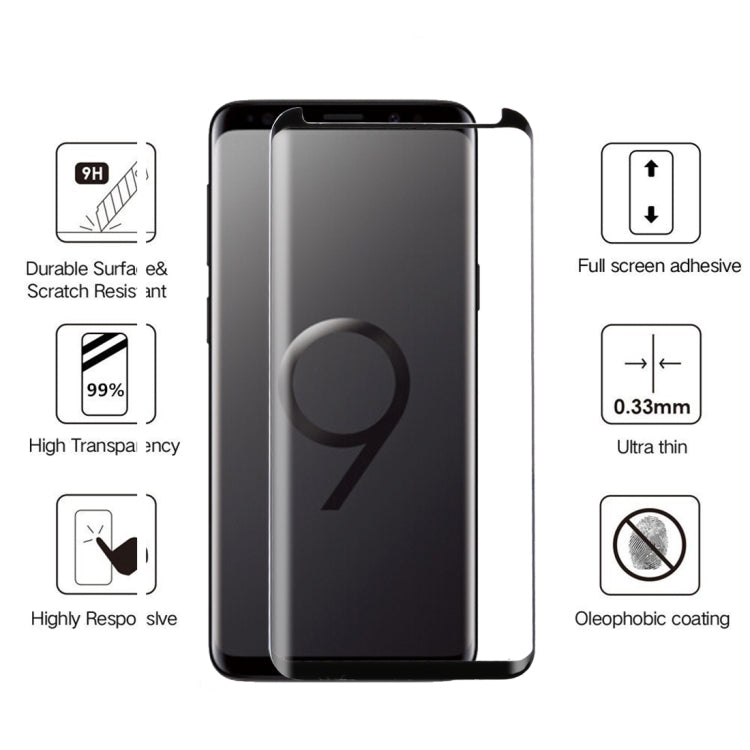 For Galaxy S9+ 0.33mm 9H Surface Hardness 3D Curved Edge Anti-scratch Non-full Screen HD Fully Adhesive Glass Screen Protector, For Galaxy S9+ Fully Adhesive