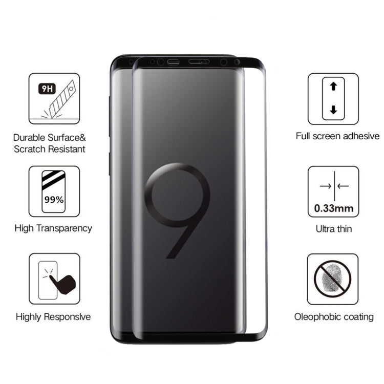 For Galaxy S9+ 0.33mm 9H Surface Hardness 3D Curved Edge Anti-scratch Full Screen HD Full Glue Glass Screen Protector, For Galaxy S9+