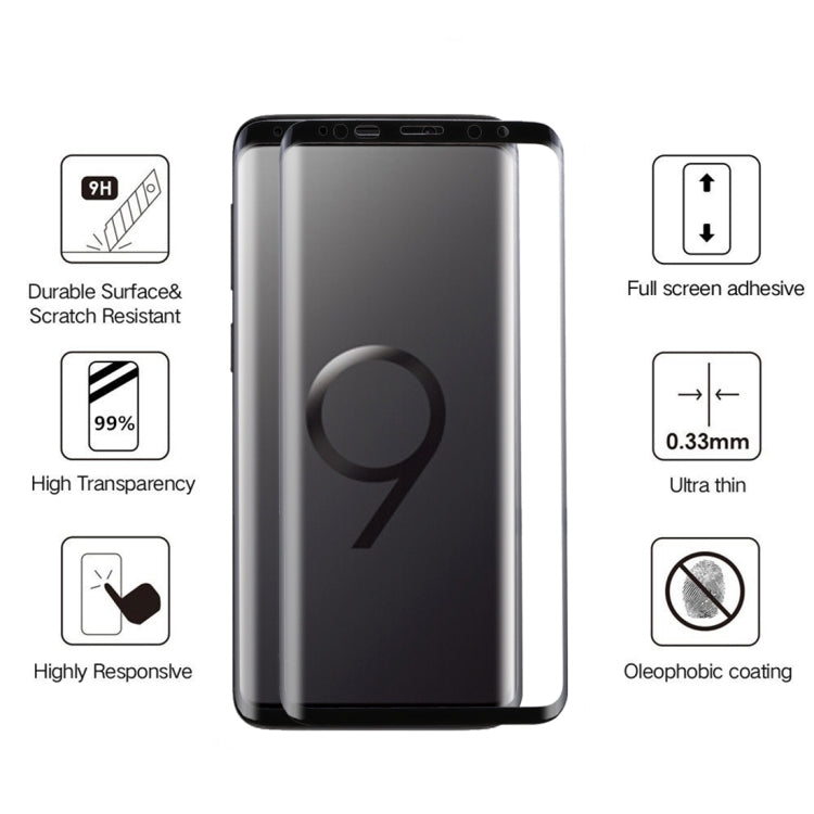 25 PCS For Galaxy S9 Plus 0.33mm 9H Surface Hardness 3D Curved Edge Anti-scratch Full Screen HD Full Glue Glass Screen Protector, For Galaxy S9 Plus