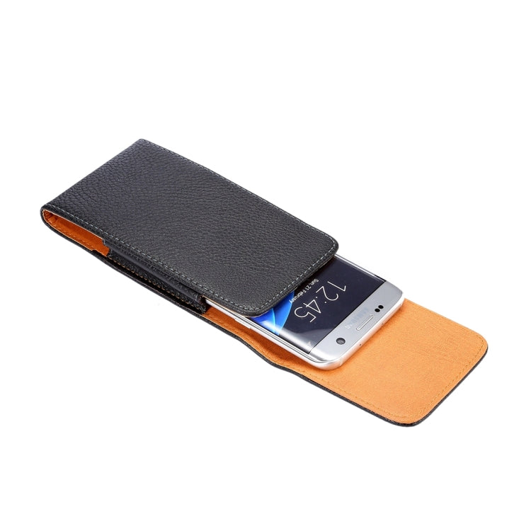 For Galaxy S7 Edge / G935 Litchi Texture Vertical Flip Leather Case Waist Bag with Back Clip(Black)