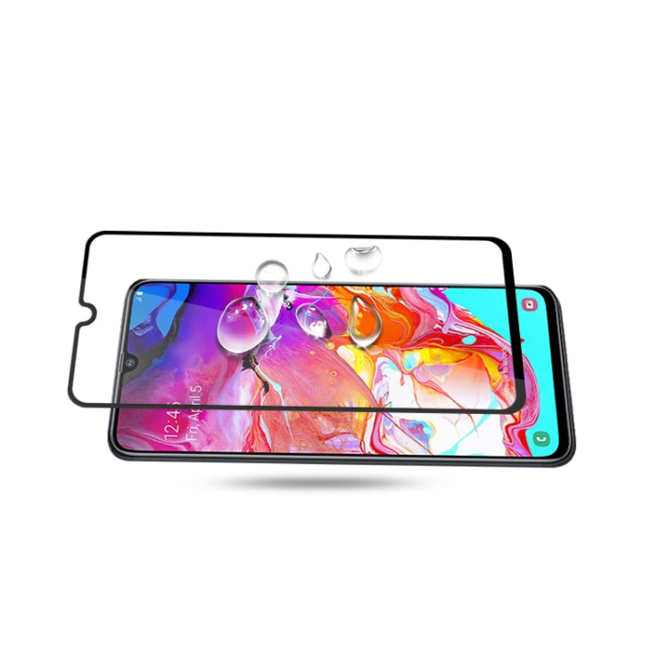 10pcs mocolo 0.33mm 9H 2.5D Full Glue Silk Print Tempered Glass Film for Galaxy A70, Support Fingerprint Unlock(Black)