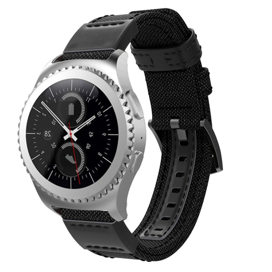 Canvas and Leather Wrist Strap Watch Band for Samsung Gear S2/Galaxy Active 42mm, Wrist Strap Size:135+96mm