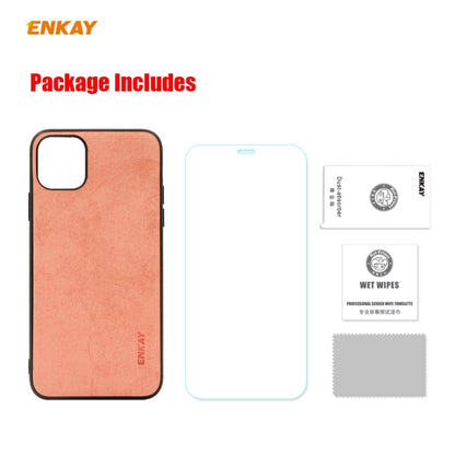 For iPhone 11 Pro Max ENKAY ENK-PC0302 2 in 1 Business Series Fabric Texture PU Leather + TPU Soft Slim Case Cover ＆ 0.26mm 9H 2.5D Tempered Glass Film, For iPhone 11 Pro Max