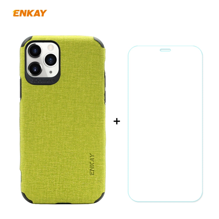 For iPhone 11 Pro Max ENKAY ENK-PC0332 2 in 1 Business Series Denim Texture PU Leather + TPU Soft Slim Case Cover ＆ 0.26mm 9H 2.5D Tempered Glass Film, For iPhone 11 Pro Max