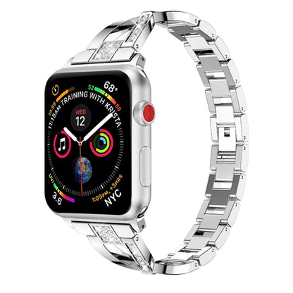 X-shaped Diamond-studded Solid Stainless Steel Wrist Strap Watch Band for Apple Watch Series 3 & 2 & 1 42mm
