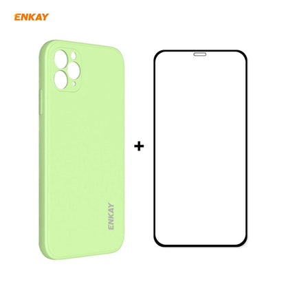 For iPhone 11 Pro Hat-Prince ENKAY ENK-PC0652 Liquid Silicone Straight Edge Shockproof Protective Case + 0.26mm 9H 2.5D Full Glue Full Coverage Tempered Glass Protector Film, For iPhone 11 Pro