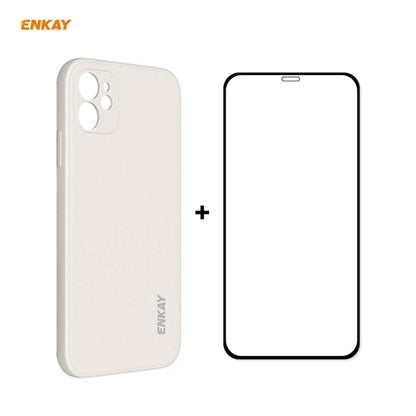 For iPhone 12 mini Hat-Prince ENKAY ENK-PC0672 Liquid Silicone Straight Edge Shockproof Case + 0.26mm 9H 2.5D Full Glue Tempered Glass Film, For iPhone 12 mini