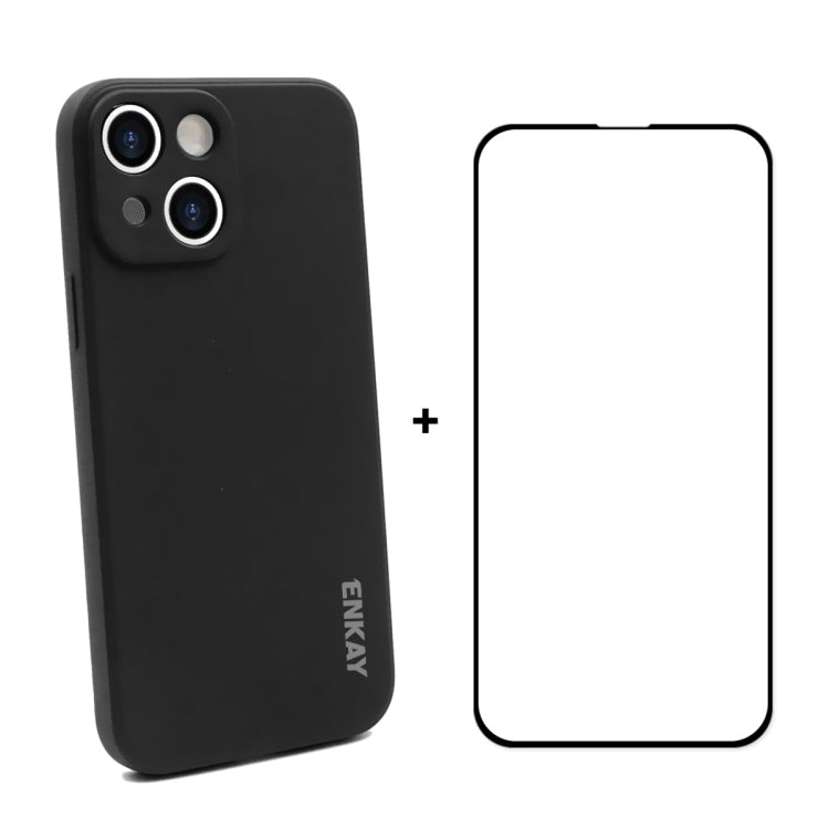Hat-Prince ENKAY Liquid Silicone Shockproof Protective Case Drop Protection Cover + Full Coverage Tempered Glass Protector Film for iPhone 13 mini, For iPhone 13 mini