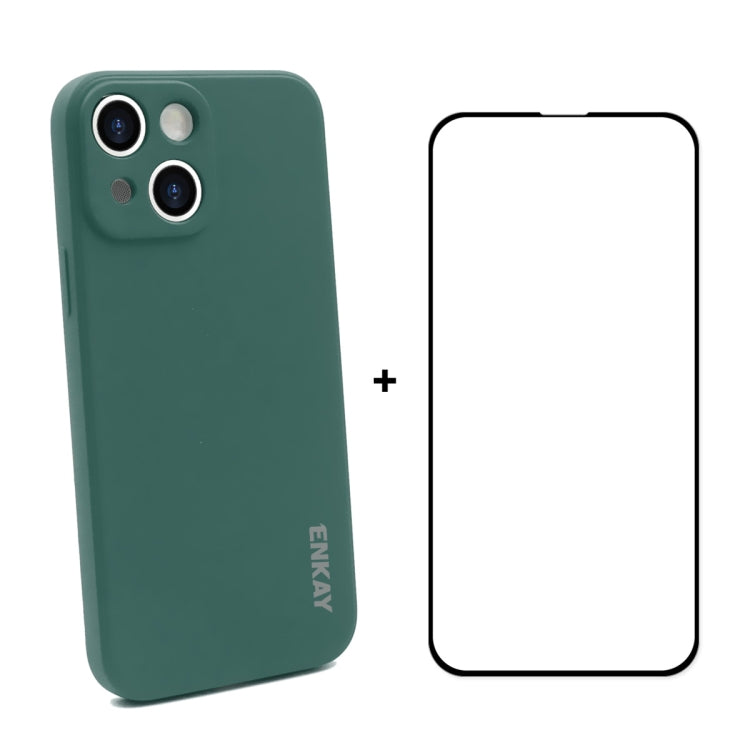 Hat-Prince ENKAY Liquid Silicone Shockproof Protective Case Drop Protection Cover + Full Coverage Tempered Glass Protector Film for iPhone 13 mini, For iPhone 13 mini