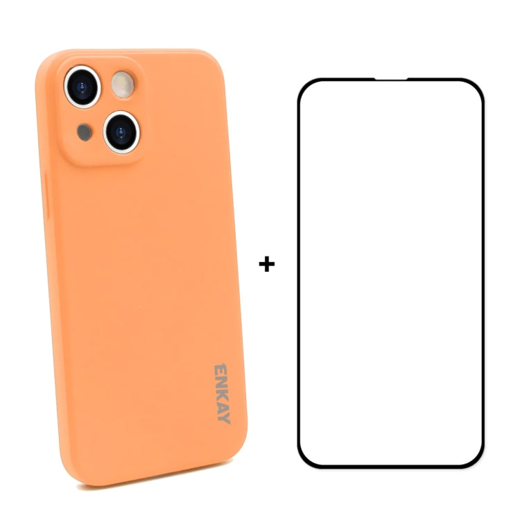 Hat-Prince ENKAY Liquid Silicone Shockproof Protective Case Drop Protection Cover + Full Coverage Tempered Glass Protector Film for iPhone 13 mini, For iPhone 13 mini