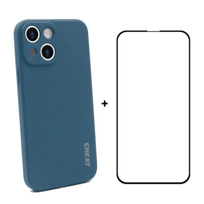Hat-Prince ENKAY Liquid Silicone Shockproof Protective Case Drop Protection Cover + Full Coverage Tempered Glass Protector Film for iPhone 13, For iPhone 13