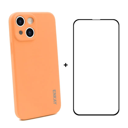 Hat-Prince ENKAY Liquid Silicone Shockproof Protective Case Drop Protection Cover + Full Coverage Tempered Glass Protector Film for iPhone 13, For iPhone 13