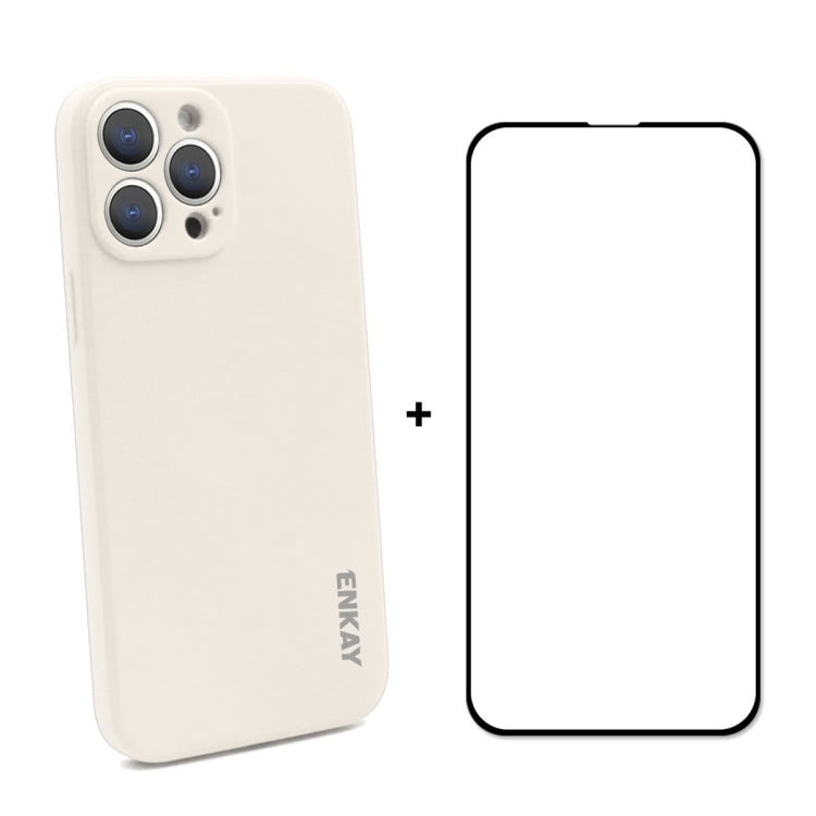Hat-Prince ENKAY Liquid Silicone Shockproof Protective Case Drop Protection Cover + Full Coverage Tempered Glass Protector Film for iPhone 13 Pro, For iPhone 13 Pro