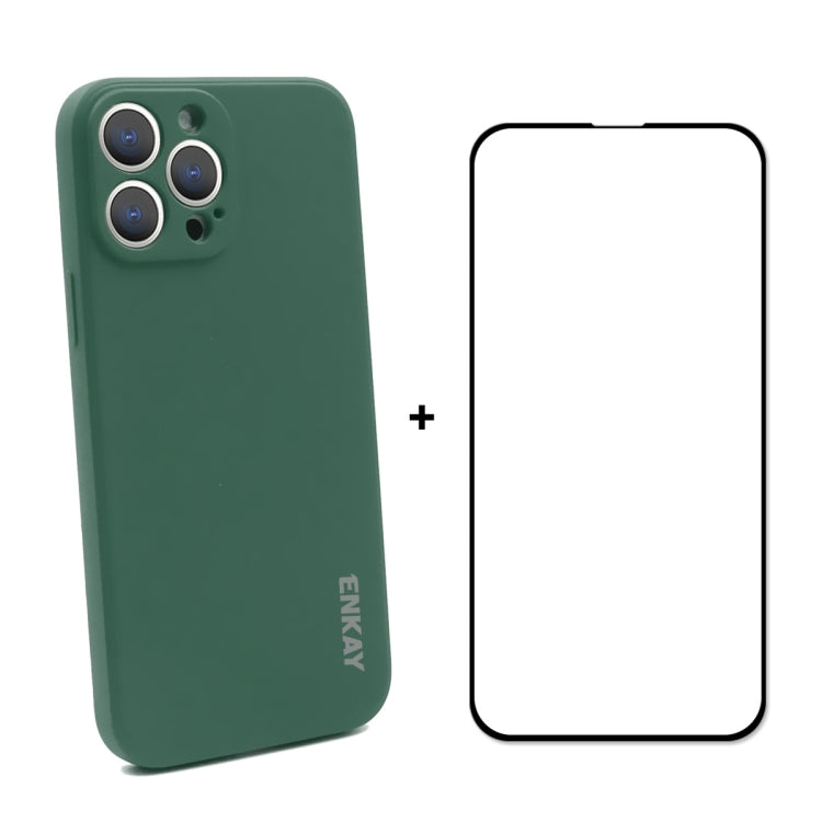 Hat-Prince ENKAY Liquid Silicone Shockproof Protective Case Drop Protection Cover + Full Coverage Tempered Glass Protector Film for iPhone 13 Pro, For iPhone 13 Pro