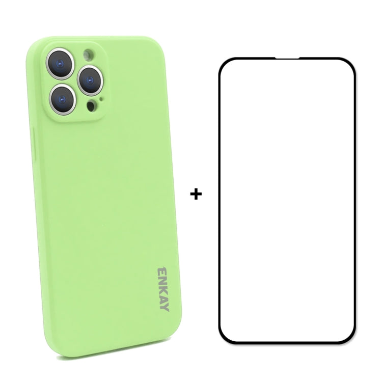 Hat-Prince ENKAY Liquid Silicone Shockproof Protective Case Drop Protection Cover + Full Coverage Tempered Glass Protector Film for iPhone 13 Pro Max, For iPhone 13 Pro Max