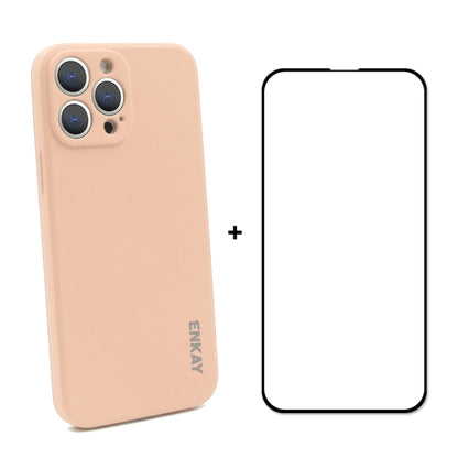 Hat-Prince ENKAY Liquid Silicone Shockproof Protective Case Drop Protection Cover + Full Coverage Tempered Glass Protector Film for iPhone 13 Pro Max, For iPhone 13 Pro Max