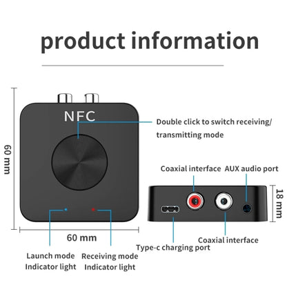 BT-21 NFC Bluetooth 5.0 Receiver & Transmitter RCA 3.5mm AUX Audio Adapter, BT-21