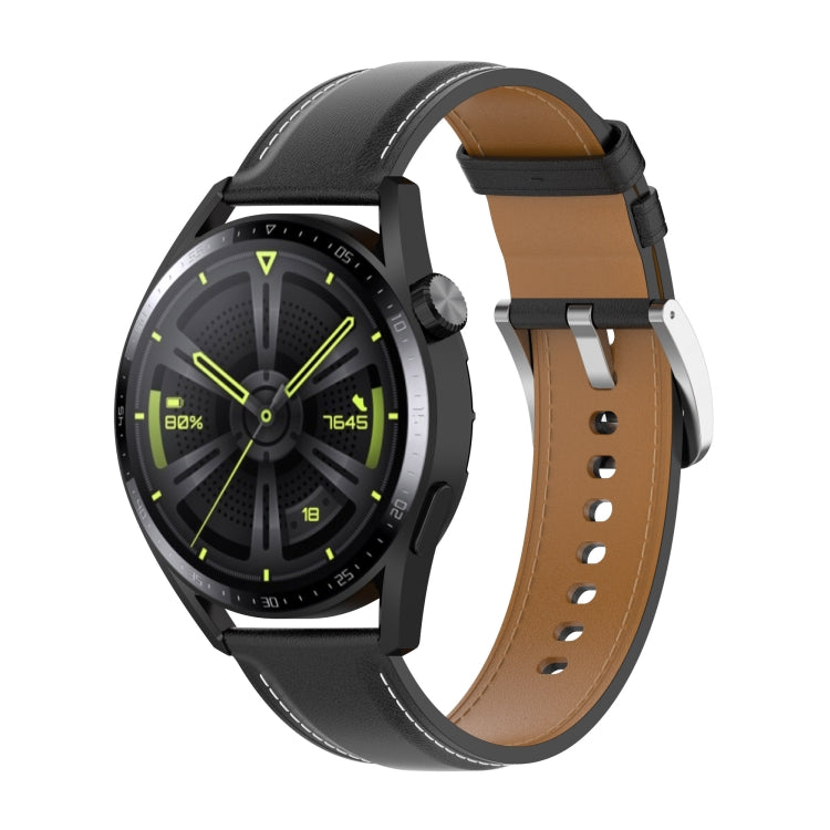 Calf Texture Sewing Thread Watchband, For Samsung Galaxy Watch 3 45mm, For Samsung Galaxy Watch 46mm, For Samsung Galaxy Gear S3 Classic / Gear S3 Frontier