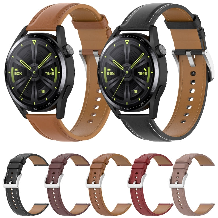 Calf Texture Sewing Thread Watchband, For Samsung Galaxy Watch 3 45mm, For Samsung Galaxy Watch 46mm, For Samsung Galaxy Gear S3 Classic / Gear S3 Frontier