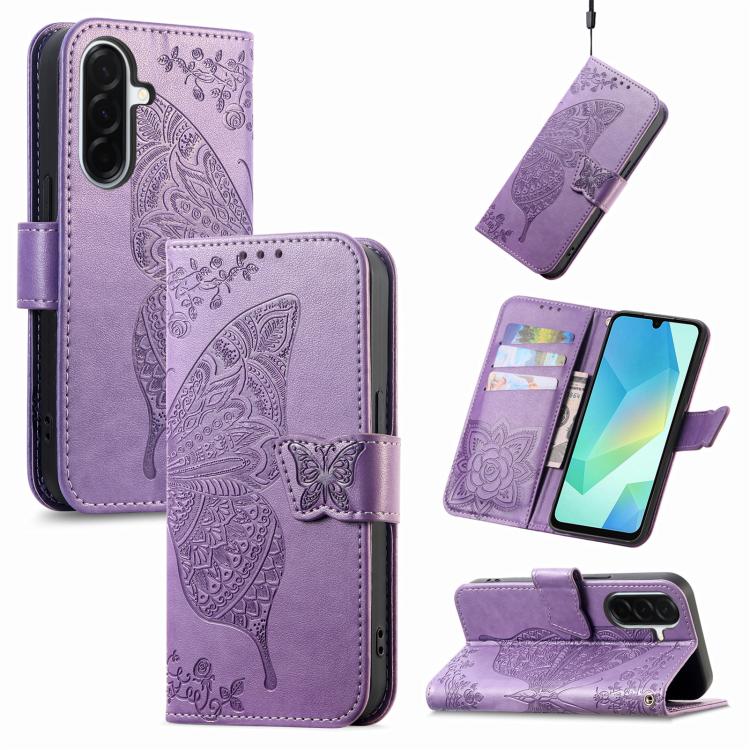 Butterfly Love Flower Embossed Leather Phone Case, For Galaxy S26 FE 5G, For Galaxy A27 5G, For Galaxy A24 4G
