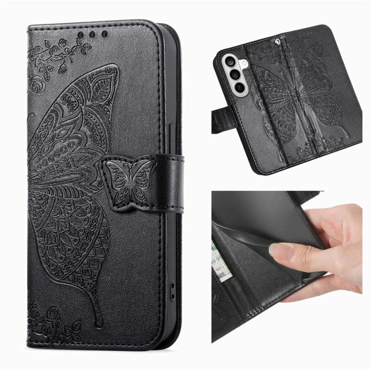 Butterfly Love Flower Embossed Leather Phone Case, For Galaxy S26 FE 5G, For Galaxy A27 5G, For Galaxy A24 4G