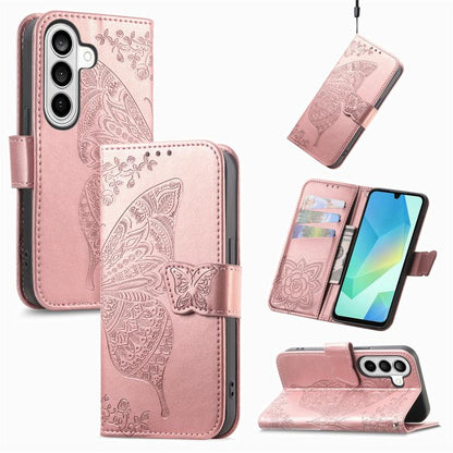 Butterfly Love Flower Embossed Leather Phone Case, For Galaxy S26 FE 5G, For Galaxy A27 5G, For Galaxy A24 4G