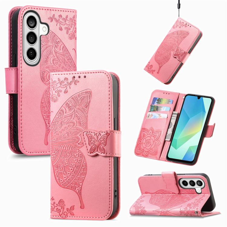 Butterfly Love Flower Embossed Leather Phone Case, For Galaxy S26 FE 5G, For Galaxy A27 5G, For Galaxy A24 4G