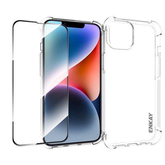 ENKAY Hat-Prince Transparent TPU Shockproof Phone Case with Glass Film, For iPhone 14, For iPhone 14 Plus, For iPhone 14 Pro, For iPhone 14 Pro Max