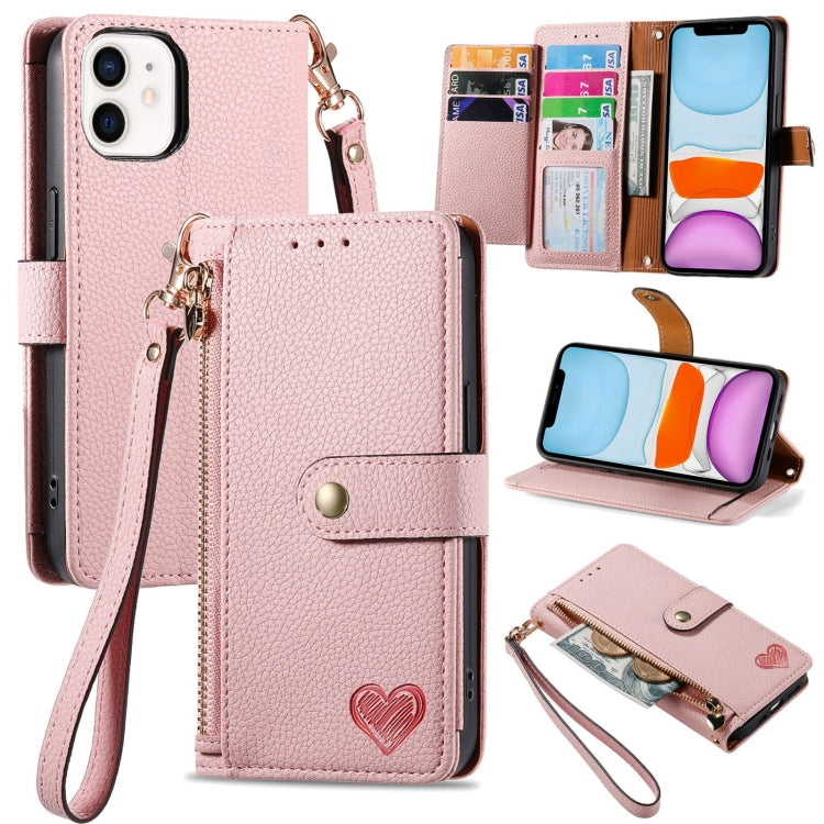 Love Zipper Lanyard Leather Phone Case, For iPhone 11, For iPhone 11 Pro, For iPhone X / XS, For iPhone XR, For iPhone XS Max, For iPhone 7 Plus / 8 Plus, For iPhone 6 Plus / 6s Plus, For iPhone 6 / 6s