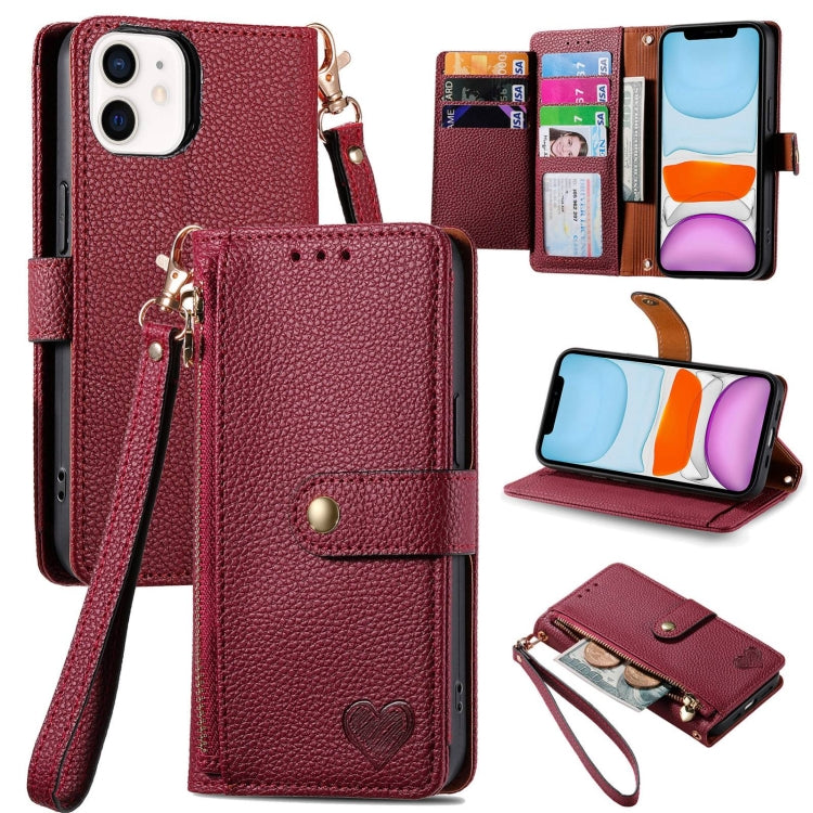 Love Zipper Lanyard Leather Phone Case, For iPhone 11, For iPhone 11 Pro, For iPhone X / XS, For iPhone XR, For iPhone XS Max, For iPhone 7 Plus / 8 Plus, For iPhone 6 Plus / 6s Plus, For iPhone 6 / 6s