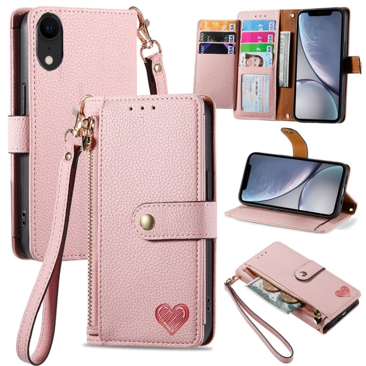 Love Zipper Lanyard Leather Phone Case, For iPhone 11, For iPhone 11 Pro, For iPhone X / XS, For iPhone XR, For iPhone XS Max, For iPhone 7 Plus / 8 Plus, For iPhone 6 Plus / 6s Plus, For iPhone 6 / 6s