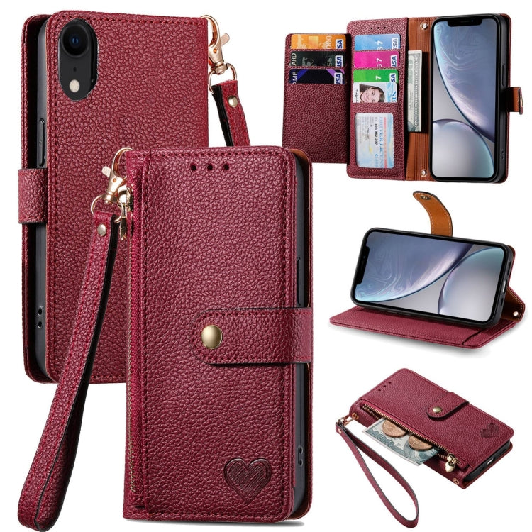 Love Zipper Lanyard Leather Phone Case, For iPhone 11, For iPhone 11 Pro, For iPhone X / XS, For iPhone XR, For iPhone XS Max, For iPhone 7 Plus / 8 Plus, For iPhone 6 Plus / 6s Plus, For iPhone 6 / 6s