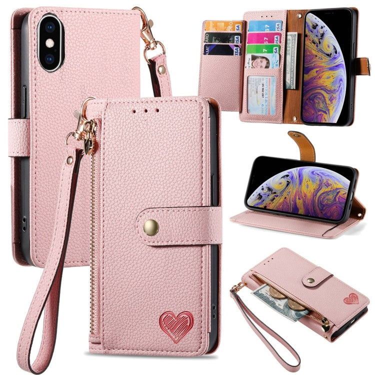 Love Zipper Lanyard Leather Phone Case, For iPhone 11, For iPhone 11 Pro, For iPhone X / XS, For iPhone XR, For iPhone XS Max, For iPhone 7 Plus / 8 Plus, For iPhone 6 Plus / 6s Plus, For iPhone 6 / 6s