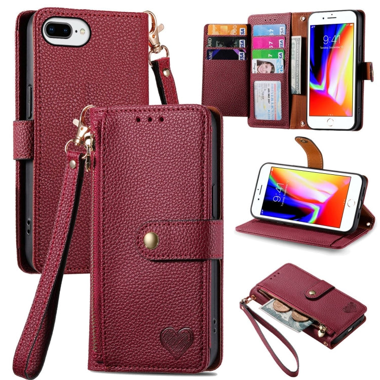 Love Zipper Lanyard Leather Phone Case, For iPhone 11, For iPhone 11 Pro, For iPhone X / XS, For iPhone XR, For iPhone XS Max, For iPhone 7 Plus / 8 Plus, For iPhone 6 Plus / 6s Plus, For iPhone 6 / 6s