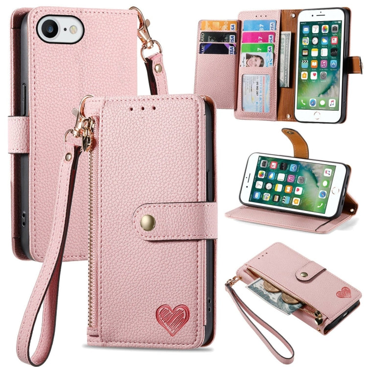Love Zipper Lanyard Leather Phone Case, For iPhone 11, For iPhone 11 Pro, For iPhone X / XS, For iPhone XR, For iPhone XS Max, For iPhone 7 Plus / 8 Plus, For iPhone 6 Plus / 6s Plus, For iPhone 6 / 6s