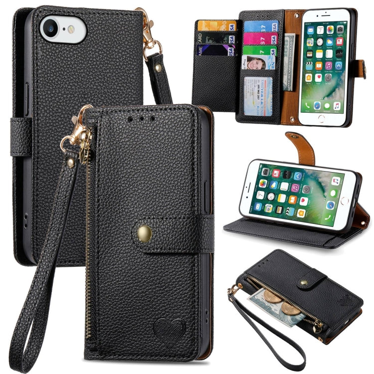 Love Zipper Lanyard Leather Phone Case, For iPhone 11, For iPhone 11 Pro, For iPhone X / XS, For iPhone XR, For iPhone XS Max, For iPhone 7 Plus / 8 Plus, For iPhone 6 Plus / 6s Plus, For iPhone 6 / 6s
