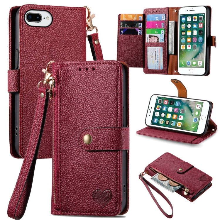 Love Zipper Lanyard Leather Phone Case, For iPhone 11, For iPhone 11 Pro, For iPhone X / XS, For iPhone XR, For iPhone XS Max, For iPhone 7 Plus / 8 Plus, For iPhone 6 Plus / 6s Plus, For iPhone 6 / 6s
