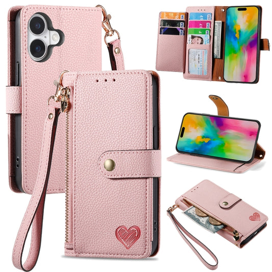 Love Zipper Lanyard Leather Phone Case, For iPhone 16, For iPhone 15 Pro Max, For iPhone 15 Pro, For iPhone 15 Plus, For iPhone 15, For iPhone 14 Plus, For iPhone 14, For iPhone 14 Pro