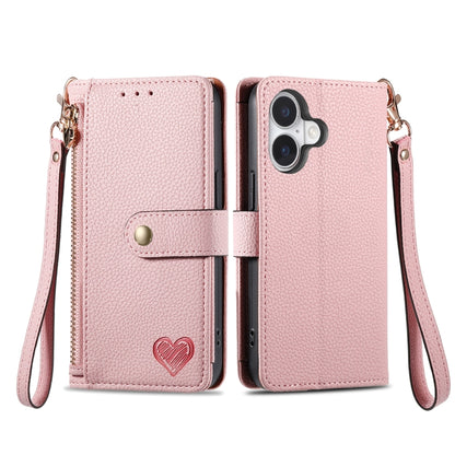 Love Zipper Lanyard Leather Phone Case, For iPhone 16, For iPhone 15 Pro Max, For iPhone 15 Pro, For iPhone 15 Plus, For iPhone 15, For iPhone 14 Plus, For iPhone 14, For iPhone 14 Pro