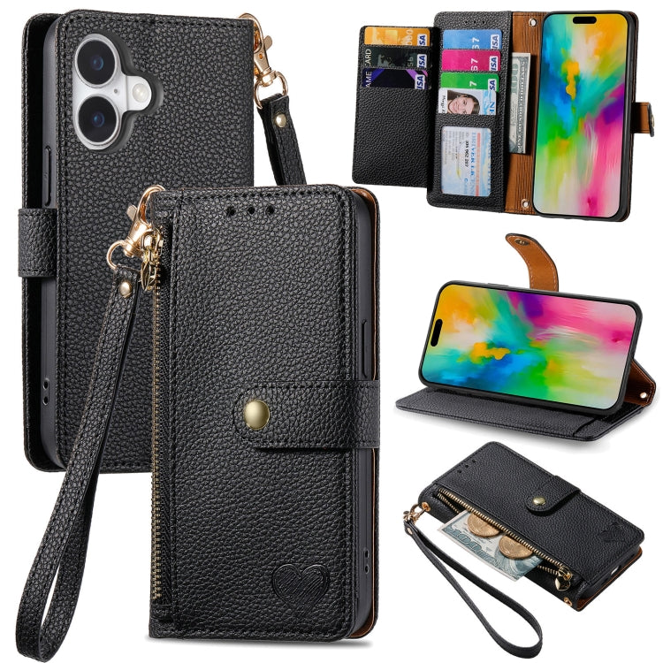 Love Zipper Lanyard Leather Phone Case, For iPhone 16, For iPhone 15 Pro Max, For iPhone 15 Pro, For iPhone 15 Plus, For iPhone 15, For iPhone 14 Plus, For iPhone 14, For iPhone 14 Pro