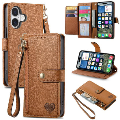 Love Zipper Lanyard Leather Phone Case, For iPhone 17e / 16e, For iPhone 17 Pro Max, For iPhone 17 Pro, For iPhone 17, For iPhone Air, For iPhone 16 Pro Max, For iPhone 16 Pro, For iPhone 16 Plus