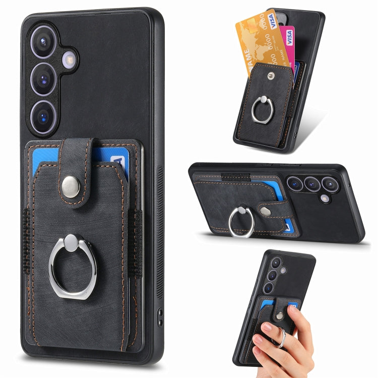 Retro Skin-feel Ring Card Wallet Phone Case, For Samsung Galaxy S24 FE 5G, For Sumsung Galaxy A55 5G, For Samsung Galaxy A35 5G, For Samsung Galaxy S24 Ultra 5G, For Samsung Galaxy S24+ 5G, For Samsung Galaxy A15, For Samsung Galaxy S8+                ...