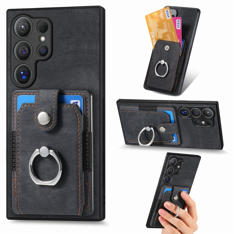 Retro Skin-feel Ring Card Wallet Phone Case, For Samsung Galaxy S24 FE 5G, For Sumsung Galaxy A55 5G, For Samsung Galaxy A35 5G, For Samsung Galaxy S24 Ultra 5G, For Samsung Galaxy S24+ 5G, For Samsung Galaxy A15, For Samsung Galaxy S8+                ...