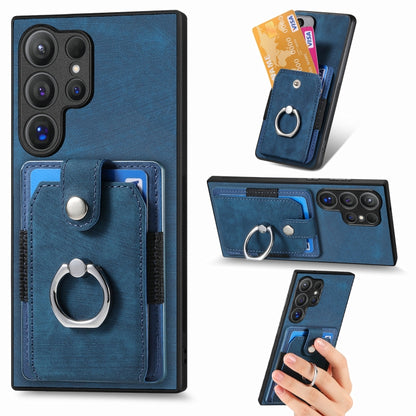Retro Skin-feel Ring Card Wallet Phone Case, For Samsung Galaxy S24 FE 5G, For Sumsung Galaxy A55 5G, For Samsung Galaxy A35 5G, For Samsung Galaxy S24 Ultra 5G, For Samsung Galaxy S24+ 5G, For Samsung Galaxy A15, For Samsung Galaxy S8+                ...