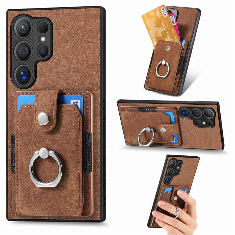 Retro Skin-feel Ring Card Wallet Phone Case, For Samsung Galaxy S24 FE 5G, For Sumsung Galaxy A55 5G, For Samsung Galaxy A35 5G, For Samsung Galaxy S24 Ultra 5G, For Samsung Galaxy S24+ 5G, For Samsung Galaxy A15, For Samsung Galaxy S8+                ...