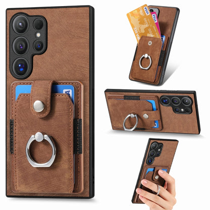 Retro Skin-feel Ring Card Wallet Phone Case, For Samsung Galaxy S24 FE 5G, For Sumsung Galaxy A55 5G, For Samsung Galaxy A35 5G, For Samsung Galaxy S24 Ultra 5G, For Samsung Galaxy S24+ 5G, For Samsung Galaxy A15, For Samsung Galaxy S8+                ...