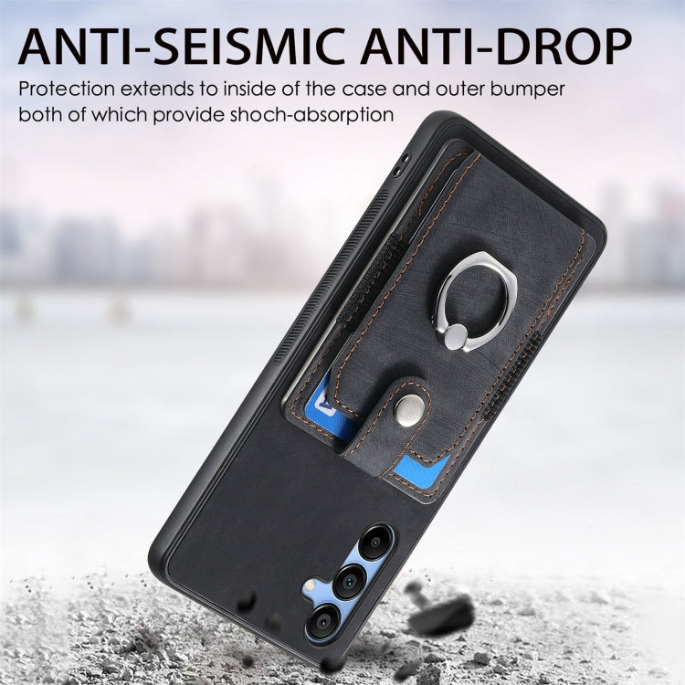 Retro Skin-feel Ring Card Wallet Phone Case, For Samsung Galaxy S24 FE 5G, For Sumsung Galaxy A55 5G, For Samsung Galaxy A35 5G, For Samsung Galaxy S24 Ultra 5G, For Samsung Galaxy S24+ 5G, For Samsung Galaxy A15, For Samsung Galaxy S8+                ...