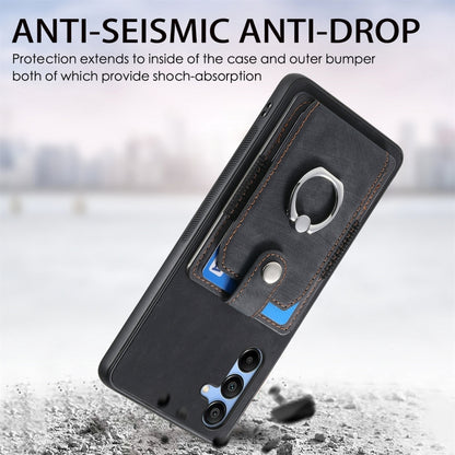 Retro Skin-feel Ring Card Wallet Phone Case, For Samsung Galaxy S24 FE 5G, For Sumsung Galaxy A55 5G, For Samsung Galaxy A35 5G, For Samsung Galaxy S24 Ultra 5G, For Samsung Galaxy S24+ 5G, For Samsung Galaxy A15, For Samsung Galaxy S8+                ...